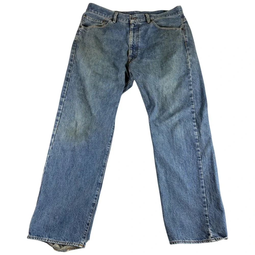 Vintage Polo Jeans Co Ralph Lauren Mens 38 Blue Denim Distressed Straight Leg